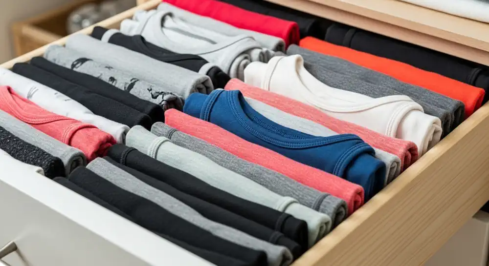 Clothes Folded Vertically in Drawer